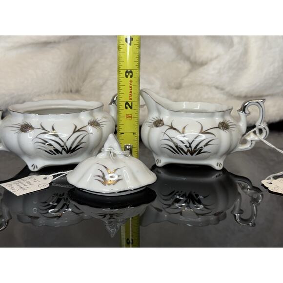 Lefton China Sugar And Creamer White And Silver Hand Painted 225 - Picture 10 of 14